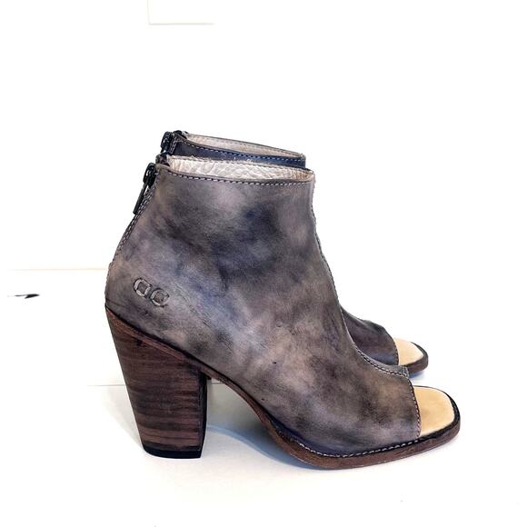 Bed Stu Onset Peep Toe Womens Ankle Booties Size 7 Distressed Gray Leather Zip - Picture 1 of 8